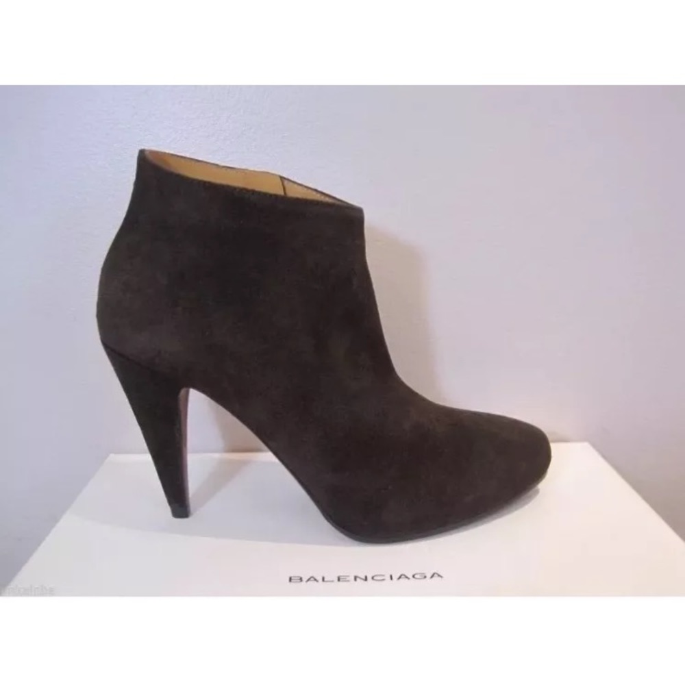 Brown Balenciaga Suede Zip Booties Heels Size 38
